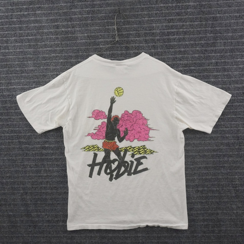Vintage 90s Hobie T-Shirt Mens L White Surf Beach Volleyball Graphic Pocket Tee
